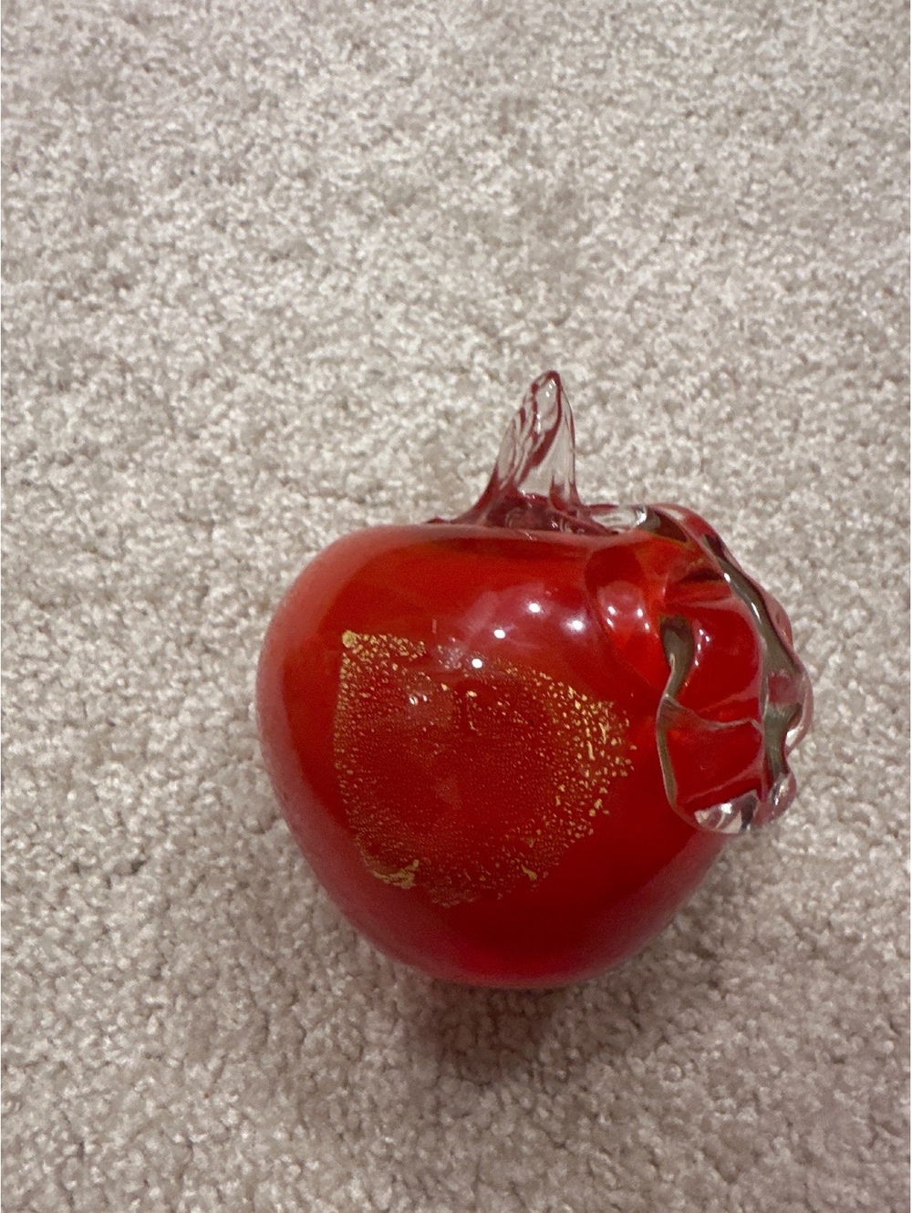 (4)Handmade Red Glass Apple Figurine with Gold Flecks